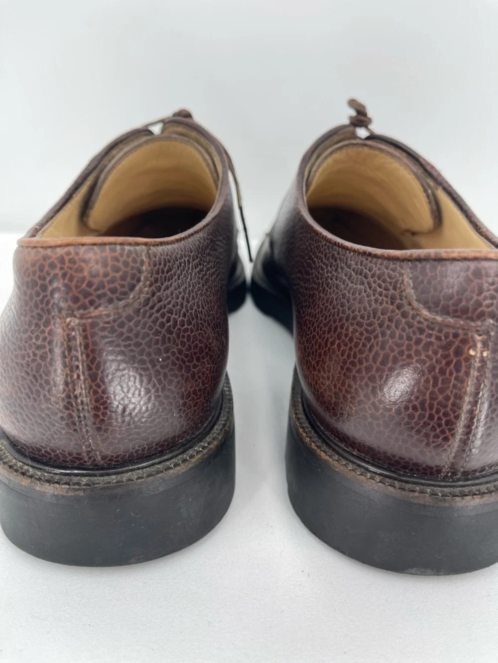 Salvatore Ferragamo Dark Brown Pebbled Leather Derby Shoes